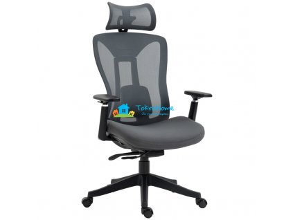 Kancelářská výškově nastavitelná židle s opěrkou hlavy, šedá