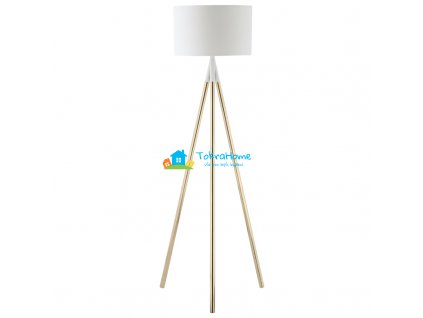 Stojací lampa trojnožka, zlatá-bílá, 144 cm