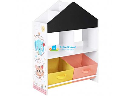 Dětská knihovna s tabulí a látkovými boxy