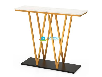 Konzolový stolek, design mramoru, bílo-zlatý