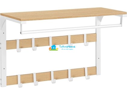 Věšák na kabáty nástěnný s policí, přírodní-bílá