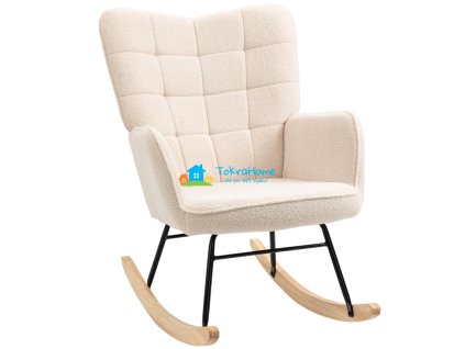 Křeslo houpací z masivního dřeva, krémově bílé - KOSMETICKÁ VADA