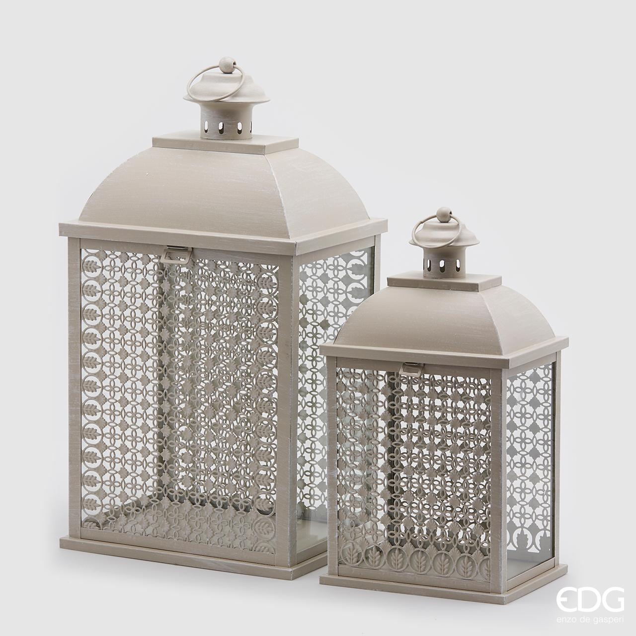 EDG Lucerny kovové bílé sada 2 ks v květinovém designu, 51 a 38 cm