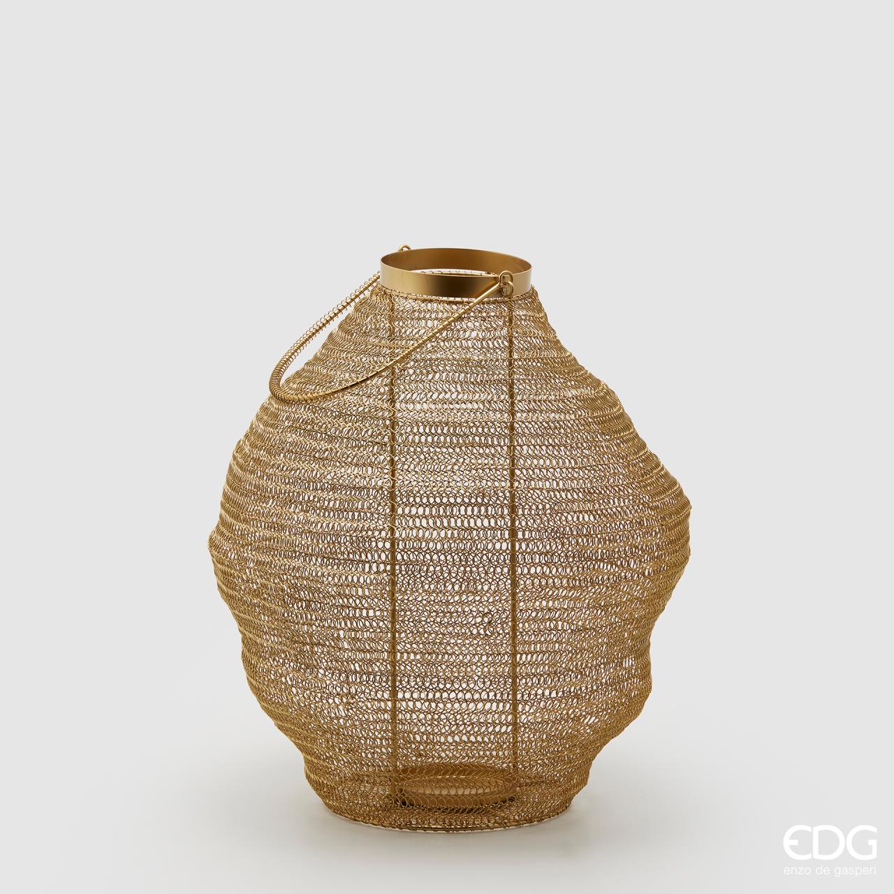 EDG Lucerna malá designová z kovového výpletu, barva zlatá, výška 43 cm