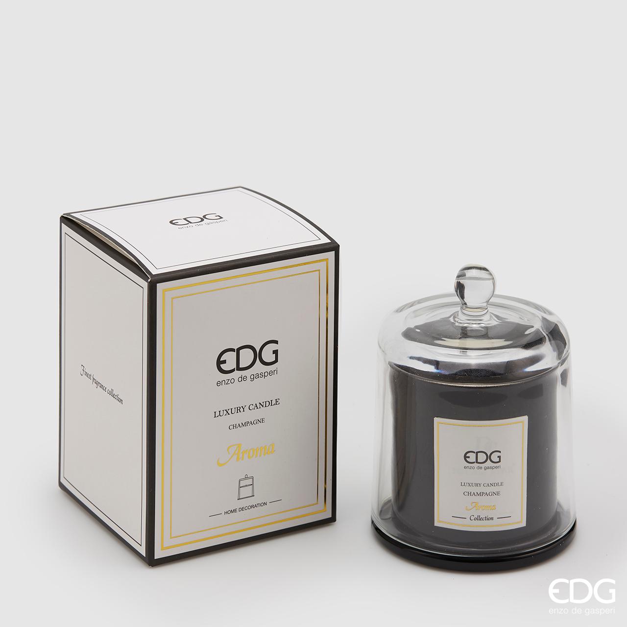 EDG Svíčka ve skle s víkem, barva černá, vůně šampaňského, 12 x 9 cm