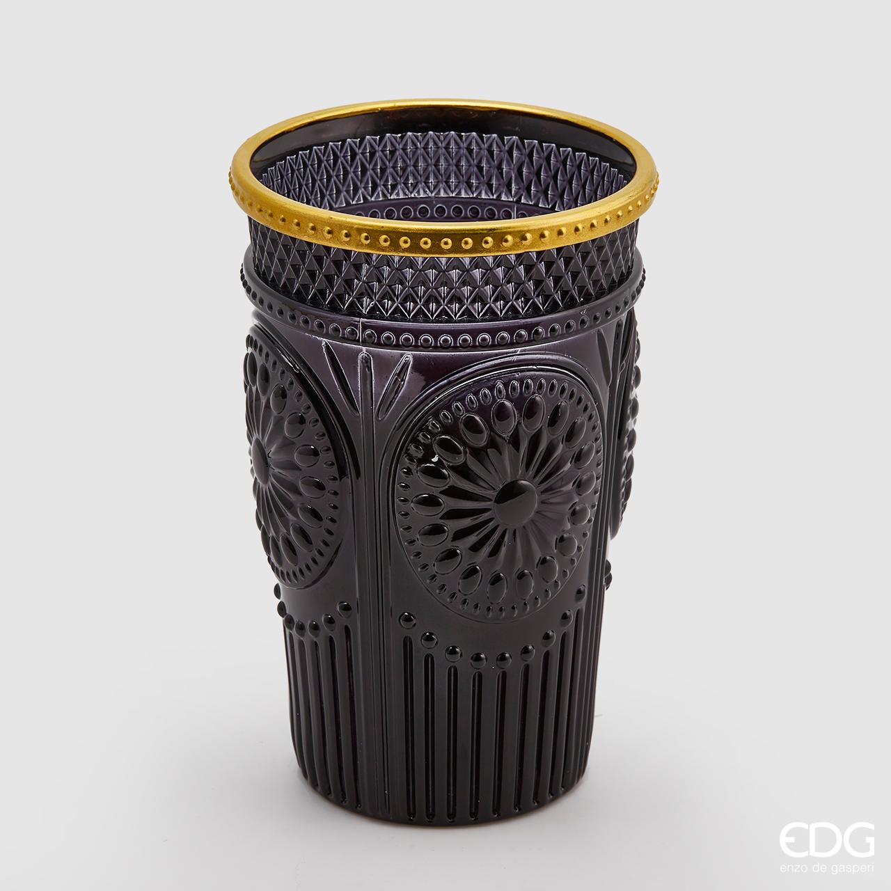 EDG Svíčka v broušené skleněné váze 23 x 15 cm, černo-zlatá
