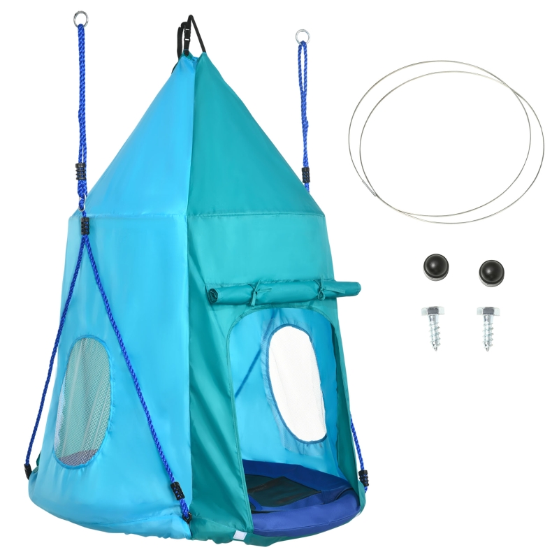 Outsunny Hnízdní / stanová houpačka pro děti modrozelená Ø100 cm, nosnost 150 kg 344-055V00BU