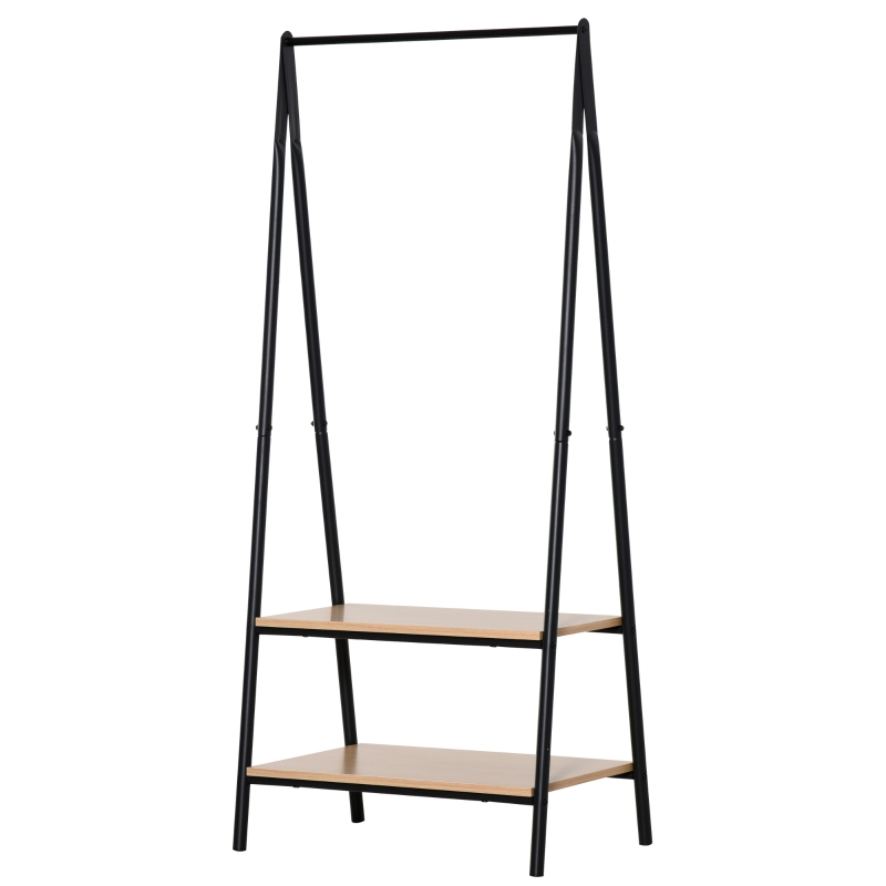 HOMCOM Věšák na šaty se 2 policemi, kov/přírodní dřevo, 149 cm 850-096
