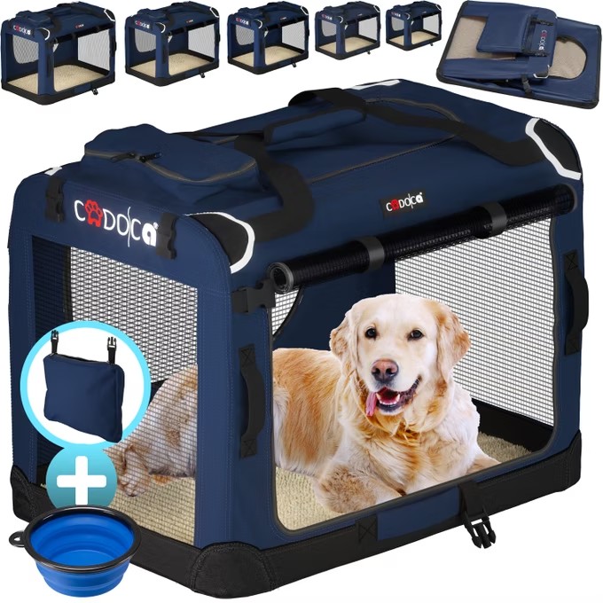 Cadoca Skládací cestovní box pro psy L, modrý 109436