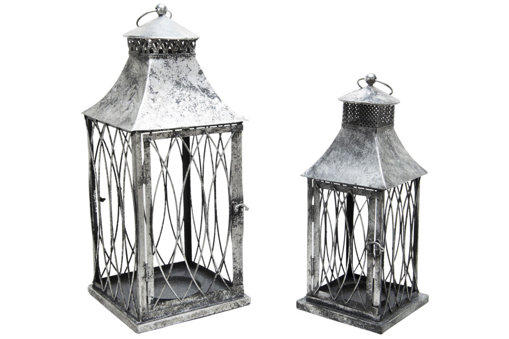 Lucerny kovové šedé sada 2 ks 50 a 40 cm 23LC04185