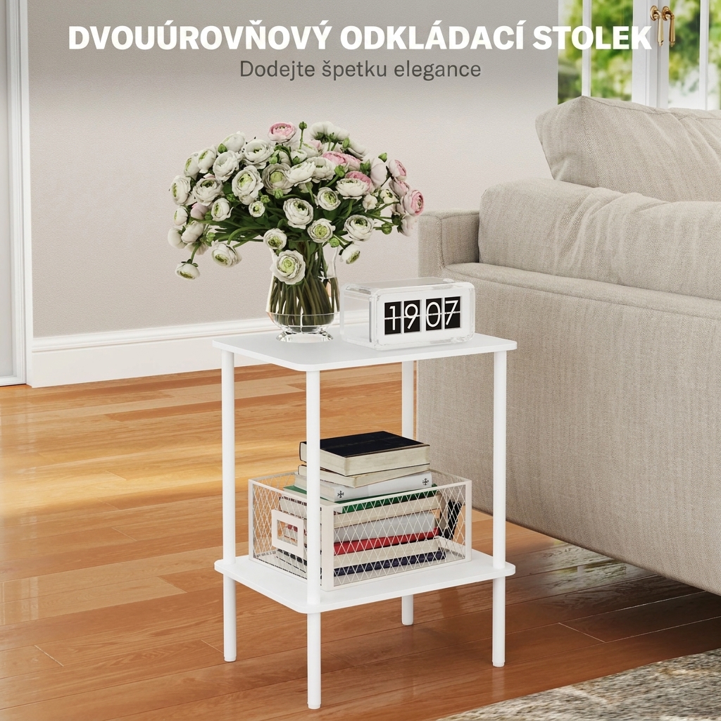 Odkládací stolek dvoupatrový, bílý 83B-160V00WT