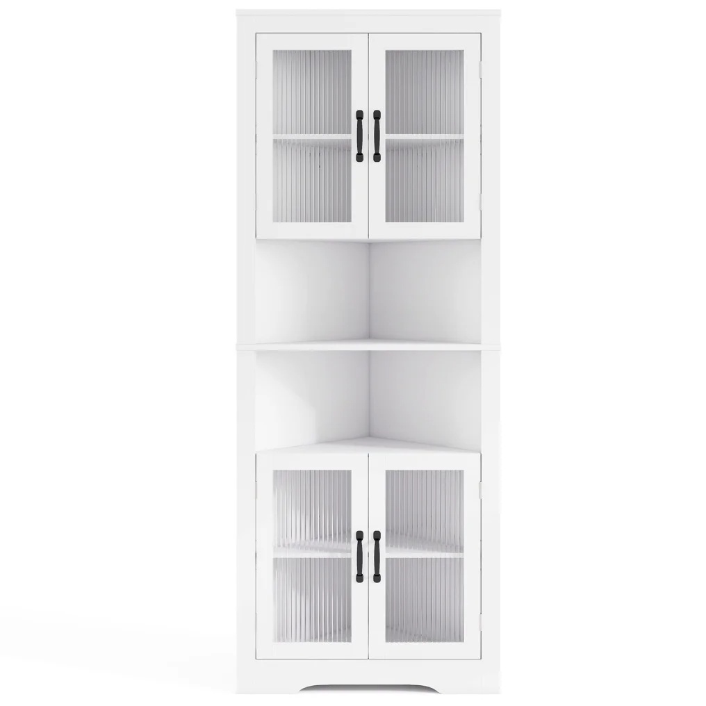 Costway Rohová skříňka s policemi bílá, 170 x 35 x  60 cm JV12319WH