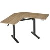 Rohový elektricky motorem výškově nastavitelný kancelářský stůl černý/dekor dřevo