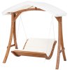 Hollywoodská houpačka pro 2 osoby se stříškou, vč. polstrování, borovice masiv/bílo-béžová, 189,5 x 162 x 216 cm