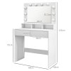 Toaletní kosmetický stolek s LED osvětlením, bílý dekor dřeva