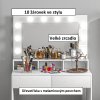 Toaletní kosmetický stolek s LED osvětlením, bílý dekor dřeva