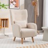 Relaxační křeslo z masivního dřeva s polštářem, plyš, krémové
