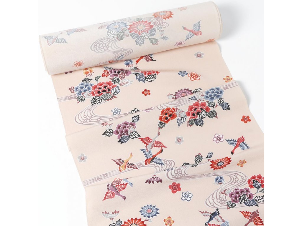 japonské hedvábí látka matráž vyrobeno v japonsku růžové béžové (2)