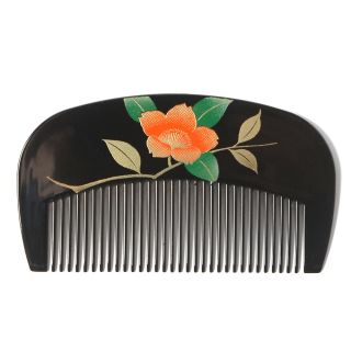 Hřeben kuši. Zdobený technikou makie. Jako ozdoba do vlasů ale i na česání. Nepoužitý. Plastový. Současný japonský...
