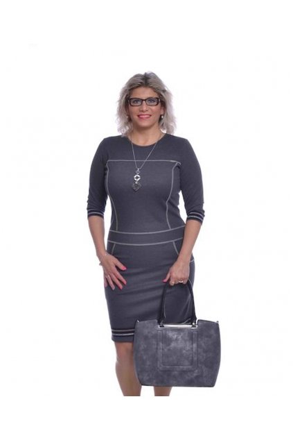 1320 Šaty prošívané stuha (Velikost 36, Barva Šedá tmavá)