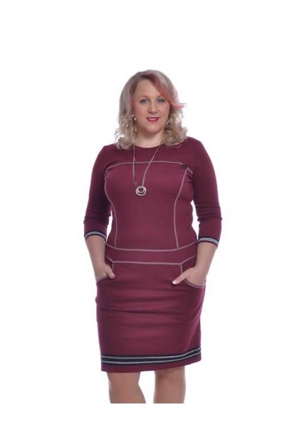 1320 Šaty prošívané stuha (Velikost 36, Barva Vínová)