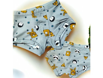 Boxerky lesní zvířátka na šedé 74/80  Klučičí boxerky