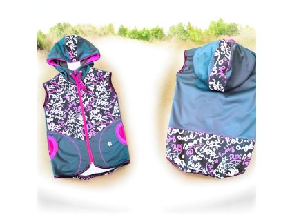 Softshell vesta růžové nápisy 110/116  Holčičí vesta
