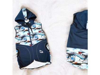 Softshell vesta vlaky modrá 110/116  Klučičí vesta
