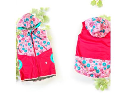 Softshell vesta růžové a modré květy 122/128  Holčičí vesta