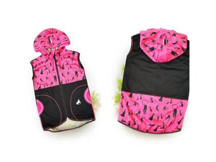 Softshell vesta kočičky na růžové 134/140  Holčičí vesta