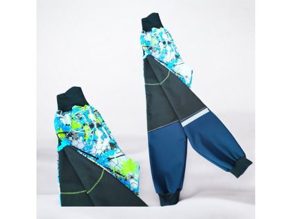 Softshell kalhoty abstrakce modrá černá 122/128  Klučičí kalhoty