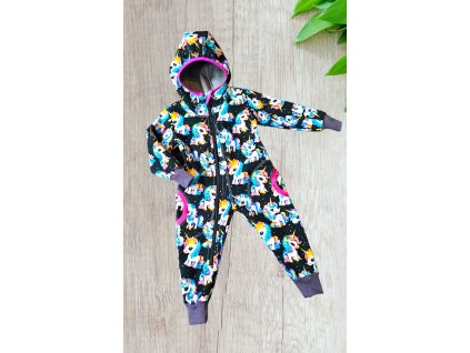 Softshell overal jednorožci na černé 80/86  Holčičí overal