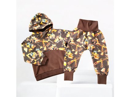 Teplákovka stavební stroje hnědá 74/80  Klučičí souprava