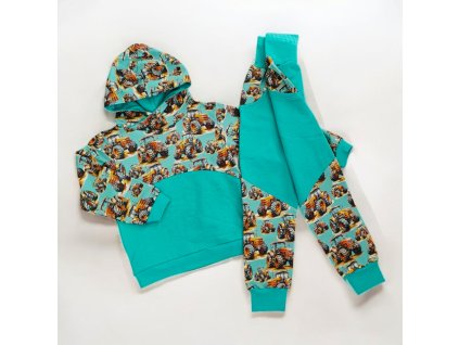 Teplákovka traktory Mint tmavší 92/98  Klučičí souprava