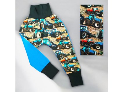Tepláky baggy 74/80 modré traktory  Klučičí tepláky