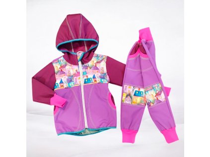 Softshell souprava 86/92 domečky  Holčičí souprava
