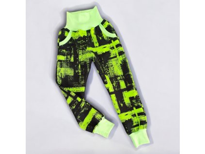 Tepláky černá neon zelená abstraktní  Dětské tepláky