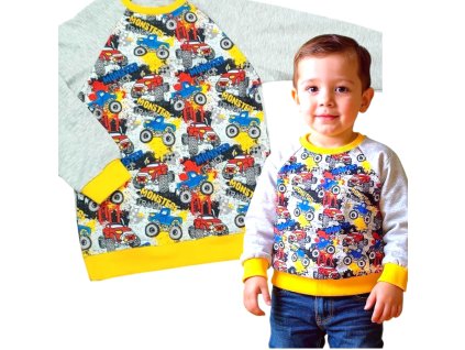 Mikina počes 110/116 monster trucky  Klučičí mikina