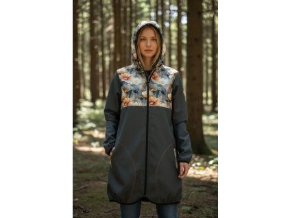 Dámská softshell bunda M flís květy šedé melé  Dámská bunda