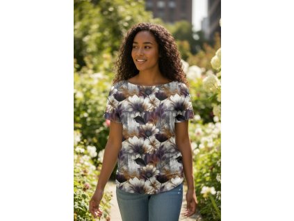 Dámské tričko hnědé kytky  Dámské tričko