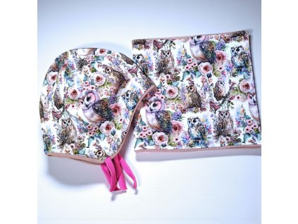 Zimní čepice s nákrčníkem moudrá sova  Holčičí čepice