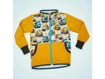Mikina zip 98/104 nákladní vozy hořčice  Klučičí mikina
