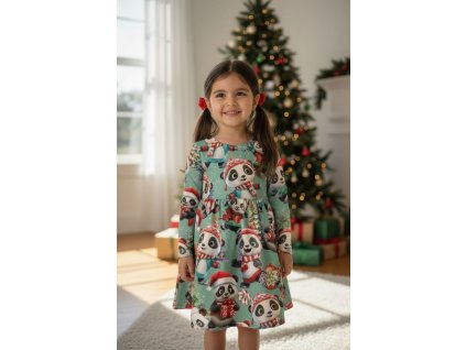 Vánoční šatičky s dlouhým rukávem pandy  Dívčí šaty
