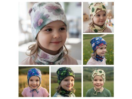 Funkční čepice s nákrčníkem barevné varianty  Dětské čepice s nákrčníkem