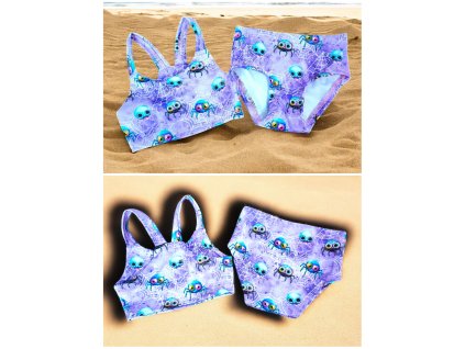 Plavky pavoučci na fialové 110/116  Dětské plavky