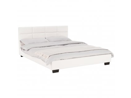Manželská posteľ s roštom, 160x200, biela ekokoža, MIKEL
