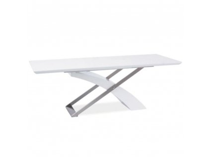Jedálenský stôl, biela/biela extra vysoký lesk HG, 160-220x90 cm, KROS
