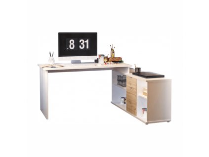 Písací stôl, biela/dub wotan, DALTON 2 NEW VE 02