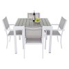 Záhradná stohovateľná stolička, biela oceľ/svetlosivá, DORIO