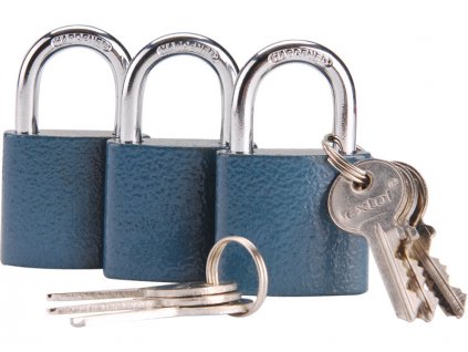 Zámky visací sjednocené na jeden klíč, sada 3 kusů, 38mm, 6 klíčů, jedním klíčem lze otevřít kterýkoli zámek v sadě, EXTOL CRAFT